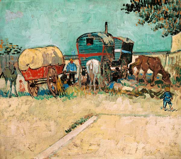 Accampamento di zingari con carovane a Vincent Van Gogh