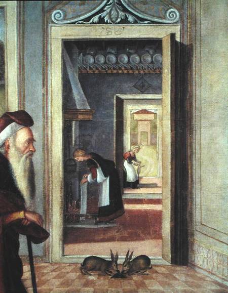 The Birth of the Virgin, detail of servants in the background a Vittore Carpaccio