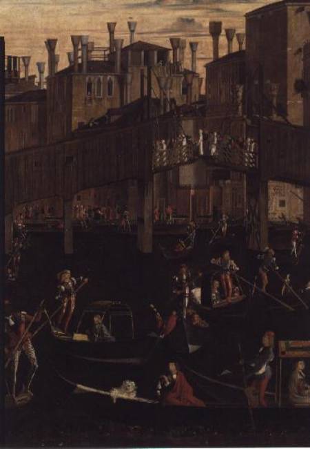 Wooden Rialto Bridge, from the Miracle of the Relic of the True Cross a Vittore Carpaccio