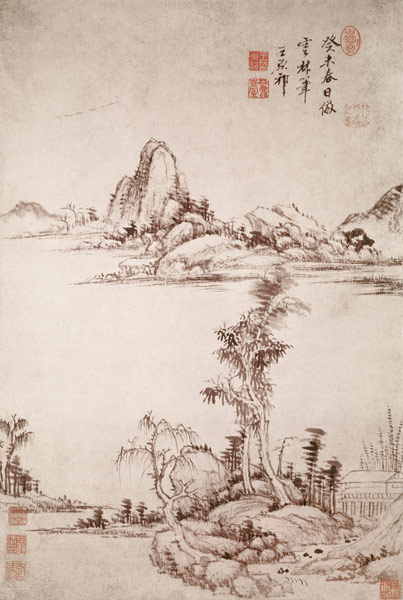 Landscape (pen & ink on paper) a Wang  Yuan-Chi