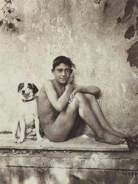 Ragazzo con il suo cane, Taormina, Italia