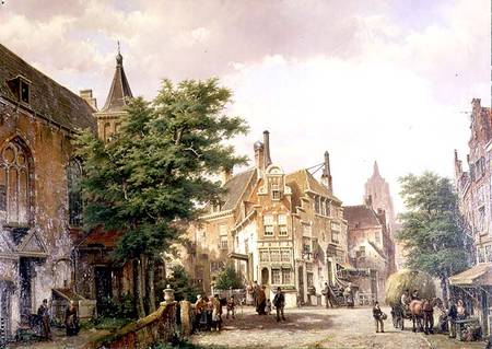 Figures at a Crossroads in Amsterdam a Willem Koekkoek
