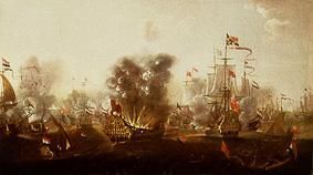 Explosion of the Eendracht in the Battle of Lowestoft a Willem van der Stoop
