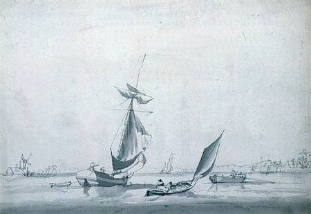 Fishing Boats: Low-lying Shore, with a Windmill to the Left a William Anderson