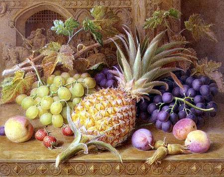 A Still Life of a Pineapple, Grapes, Peaches, Strawberries and Hazelnuts on a Dresser a William B. Hough