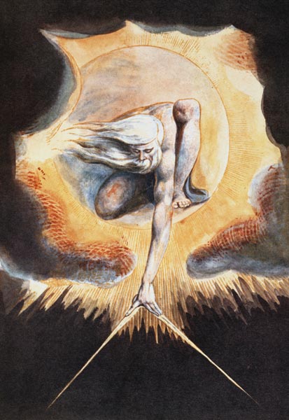 The Ancient of Days, from 'Europe a Prophecy', 1793 (etching with pen & ink, w/c and bodycolour on p a William Blake