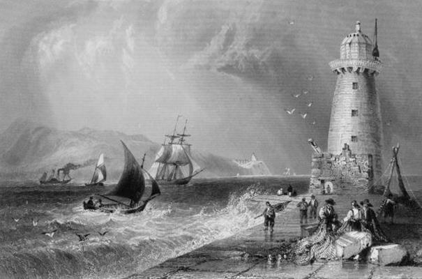 South Wall Lighthouse with Howth Hill in the Distance, Dublin, from 'Scenery and Antiquities of Irel a William Henry Bartlett