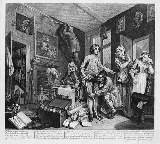 The Young Heir Takes Possession of the Miser''s Effects, plate I from ''A Rake''s Progress'' a William Hogarth