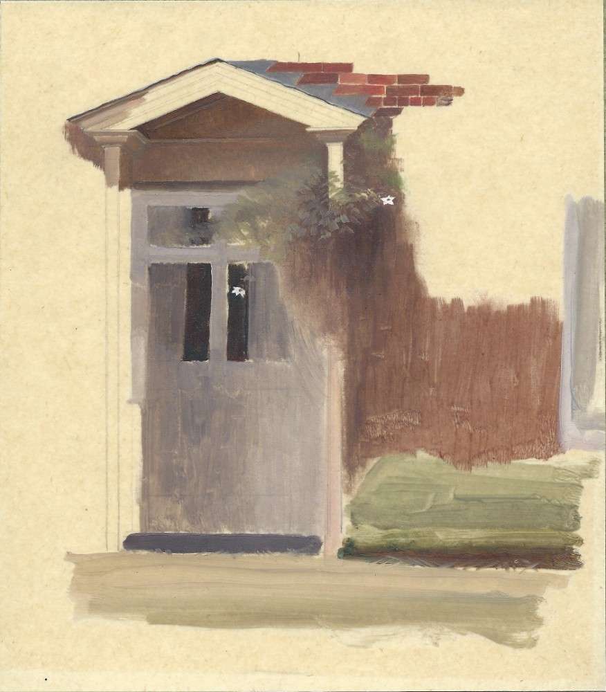 The front door of Line Holt Farm House a Winifred Knights