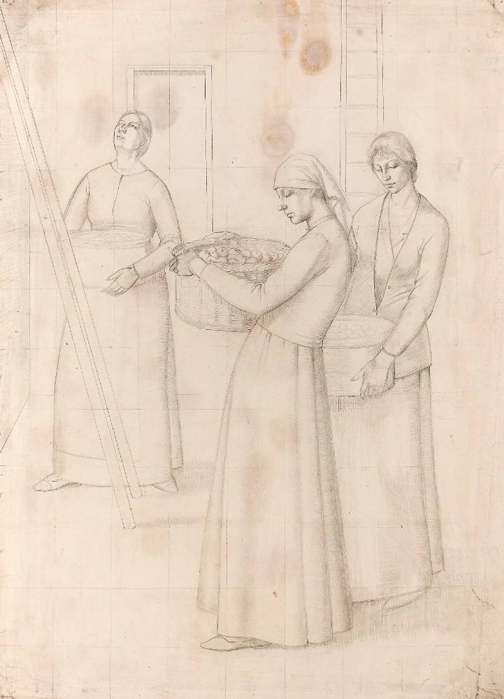 Study for Design for Wall Decoration - Three Women Bearing Baskets of Apples a Winifred Knights