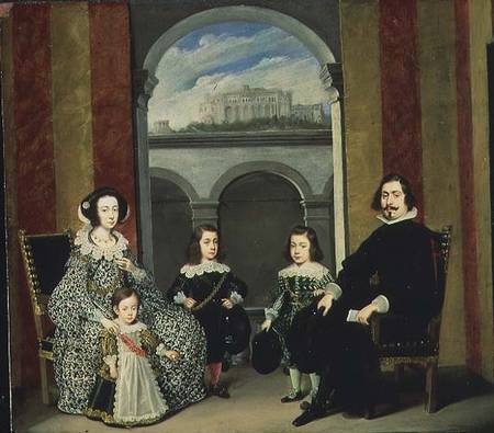 Francesco Tapia, Conte del Vasto, with his Family seated in an interior of the Palazzo Tapia with a a Wolfgang Heimbach
